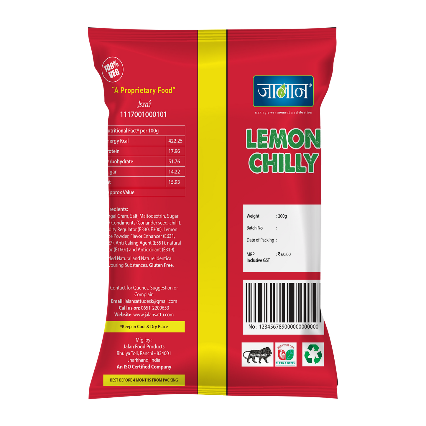 Lemon Chilli Flavoured Roasted Chana Pouch